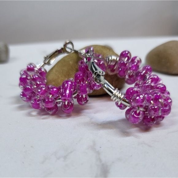 Handmade new! Beaded hoops glass beads - Picture 8 of 12